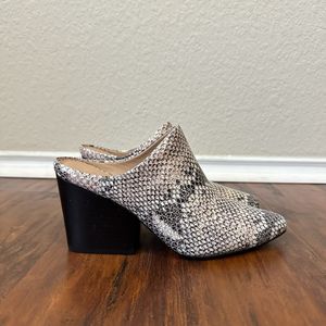 ABLE Snakeskin Leather Block Heeled Mules Pointed-Toe BRAZIL MADE